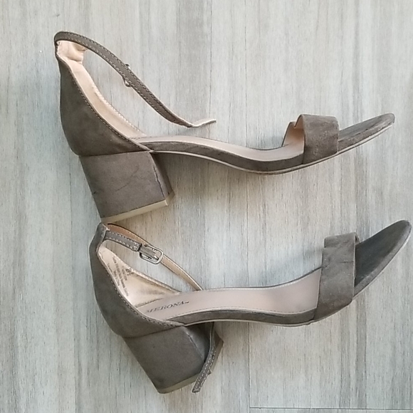 Merona Ankle Brace Khaki Suede Open Toe Heels Sandals Size 8.5 - Picture 4 of 12